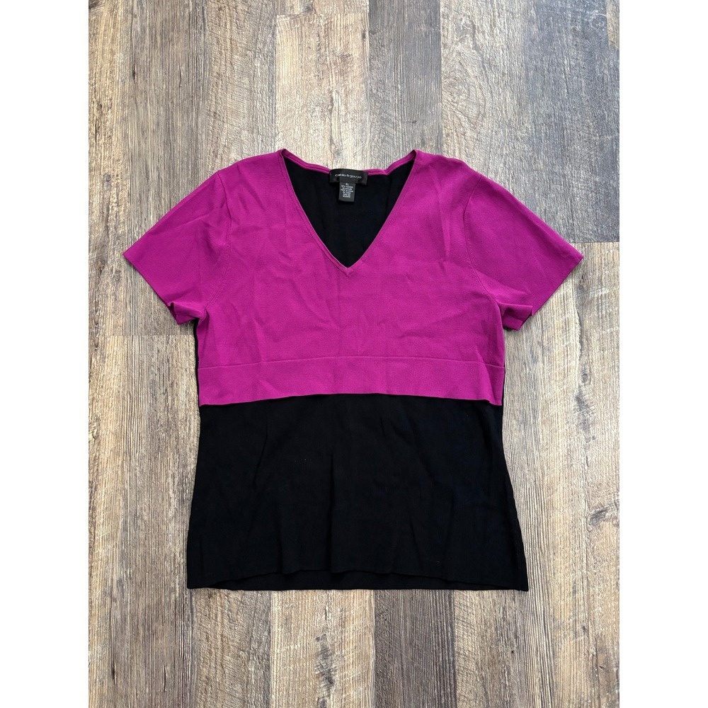 Cable & Gauge‎ Womens XL Magenta Pink Black Colorblock V-Neck Short Sleeve Top